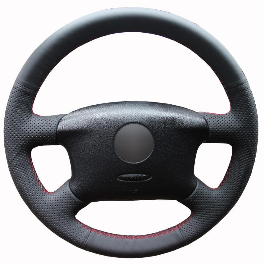 Svart bilrattdeksel i imitert skinn for Volkswagen VW Golf 4 Passat B5 Jetta Bora T4 T5 1997-2008 Seat Alhambra 2000-2010 Rød