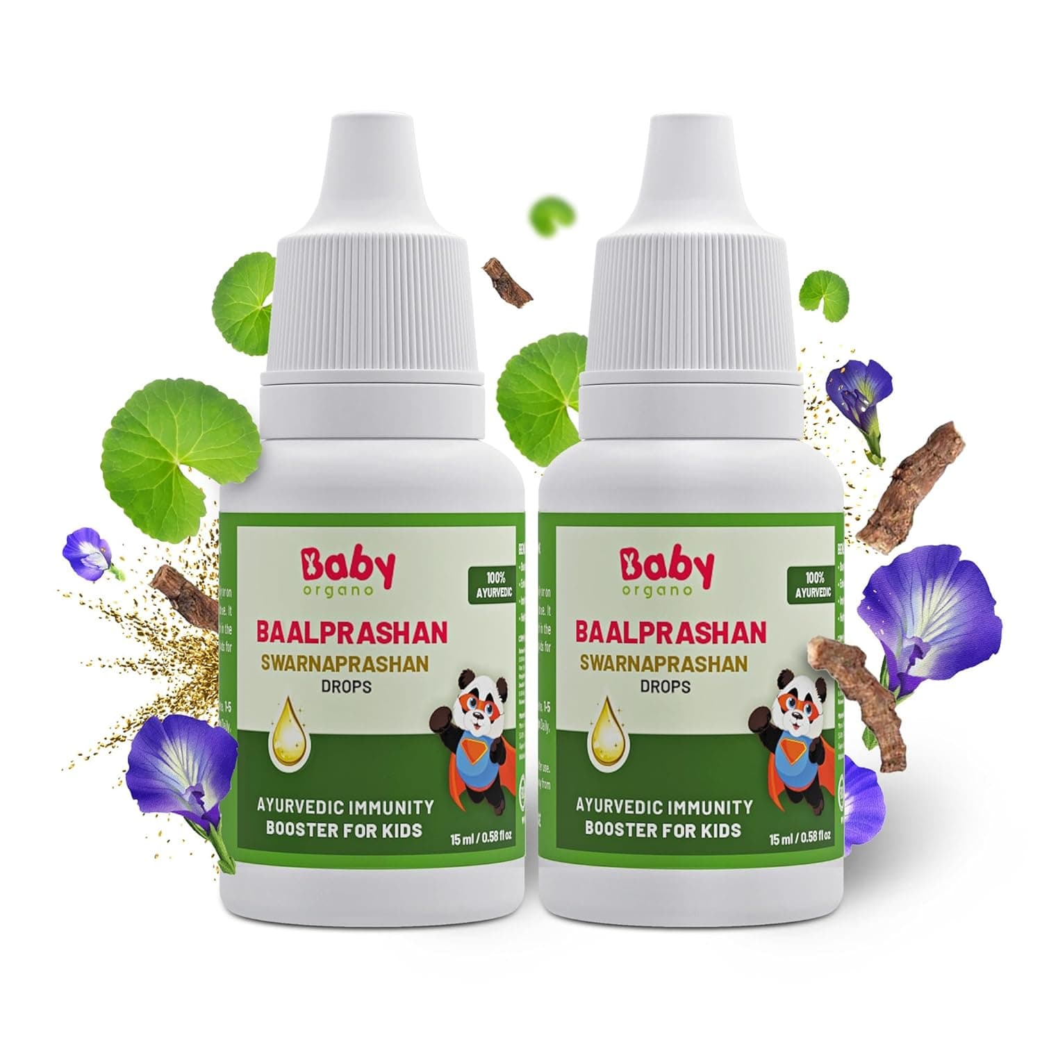 Babyorgano Swarnaprashan Dråper for Barn - Suvarnprashan Immunitetsbooster Beriket, Sunn Vekst & Styrke- 15ml, Alder 0-15 Šr (Pakke med 2)