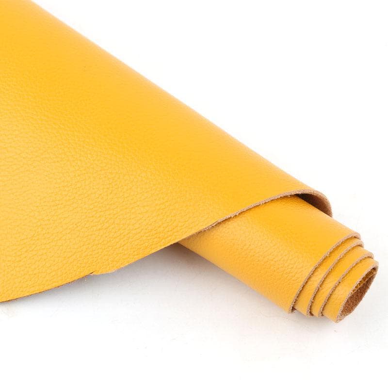 Første lag kuskinn, ekte skinn, gul finporet lite litchimønster, håndlaget DIY-skinn, veske, sofa, b