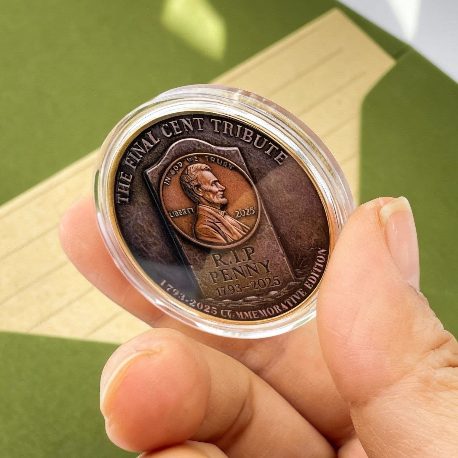 Lincoln, en-øring, minnemedalje, Siste Cent, 1793-2025, mynt, metall, relieff, kulturell og kreativ bronse
