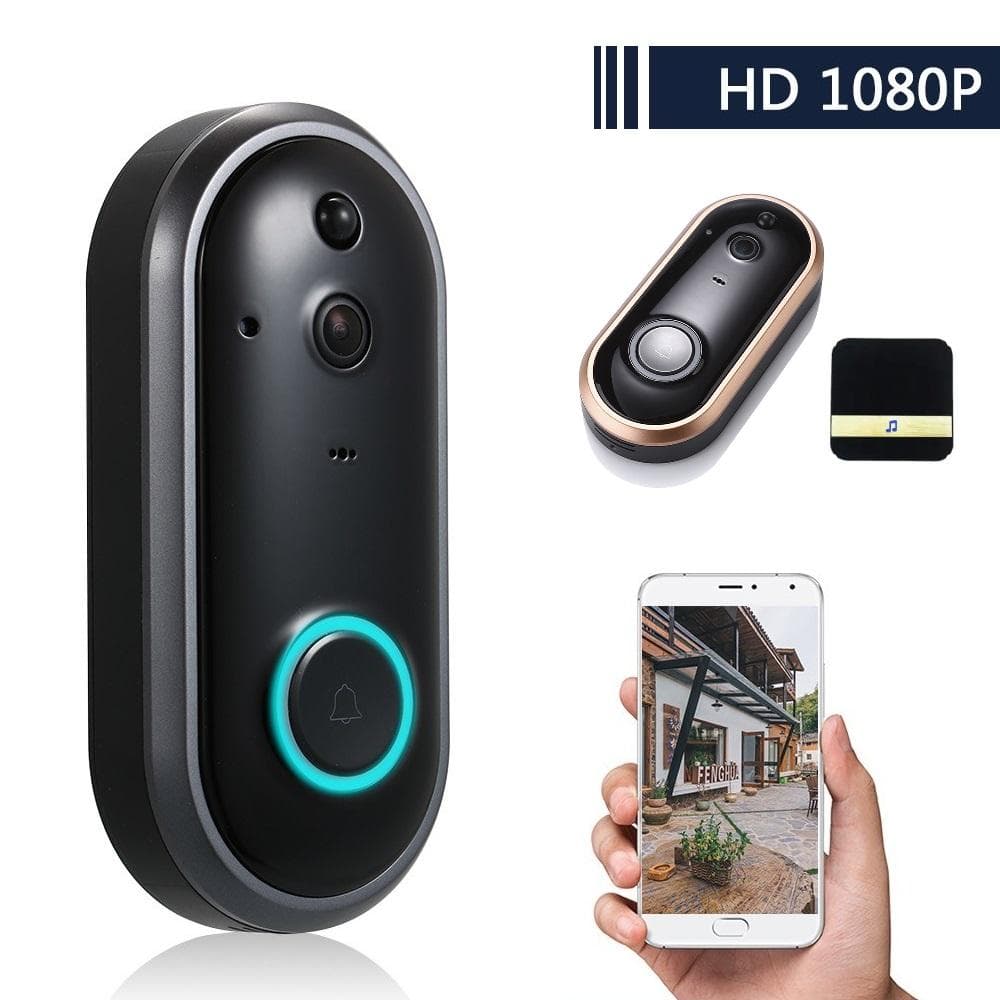 Trådløs Ringeklokke med Kamera, 1080P HD Infrarødt Nattkamera, Smart WIFI Fjernstyrt Stemmeintercom Hjemmeringeklokke Grå