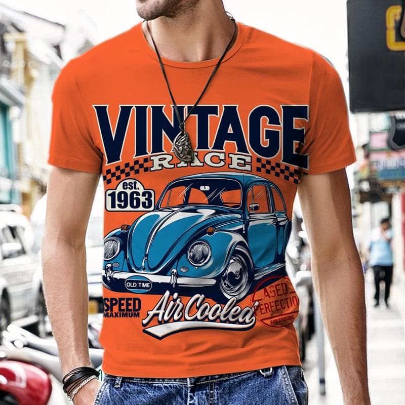 Sommer vintage T-skjorter for menn Retro bilmoteoverdeler 3D-trykt O-hals Oversized kortermet Harajuku Funny Mans Streetwear cm