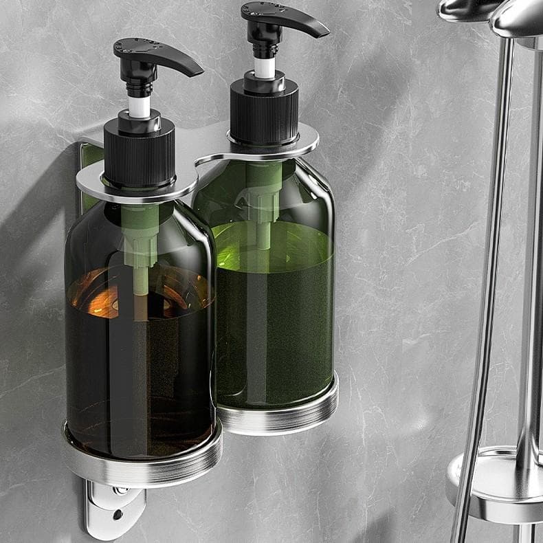 Innovativ veggmontert såpedispenserflaskeholder med oppbevaringshylle