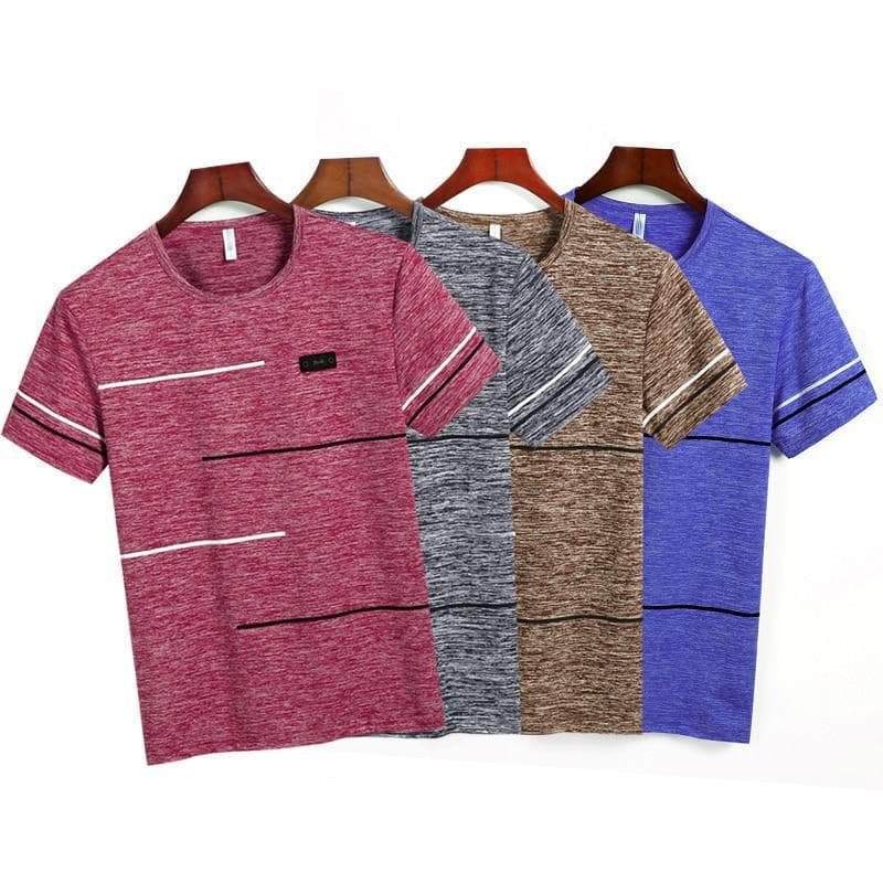 Sommer T-skjorter Herreklær Polyester Plus Size T-skjorter Pustende Kortermet Strip Topp T-skjorter M-9XL cm Rød