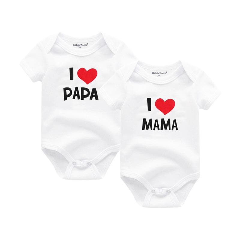 2 STK Nyfødt babyklær Kortermet jente Gutteklær I Love Papa Mama Design Bomullsbukser 9M