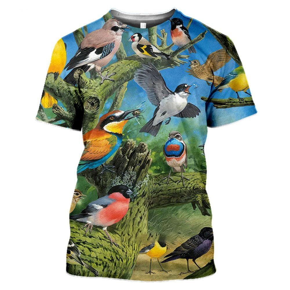 Sommer Fargerik Dyr Papegøye grafiske t-skjorter Herre Mote Casual Fuglemønster Morsomme Tees Hip Hop harajuku O-hals Trykte Topper cm