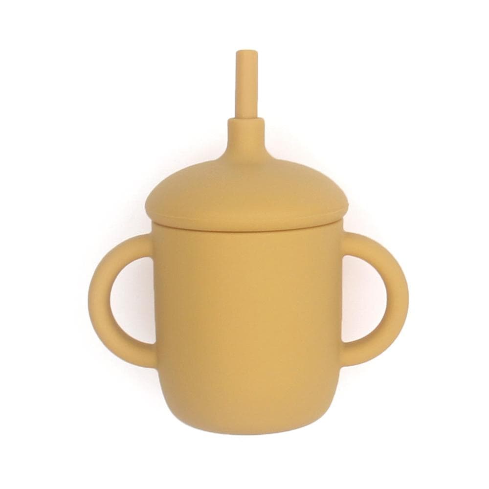 2-i-1 silikon babykopper med sugerør og lokk for snackkopp Silikon-sippy-kopper for baby-småbarnstrening Blå