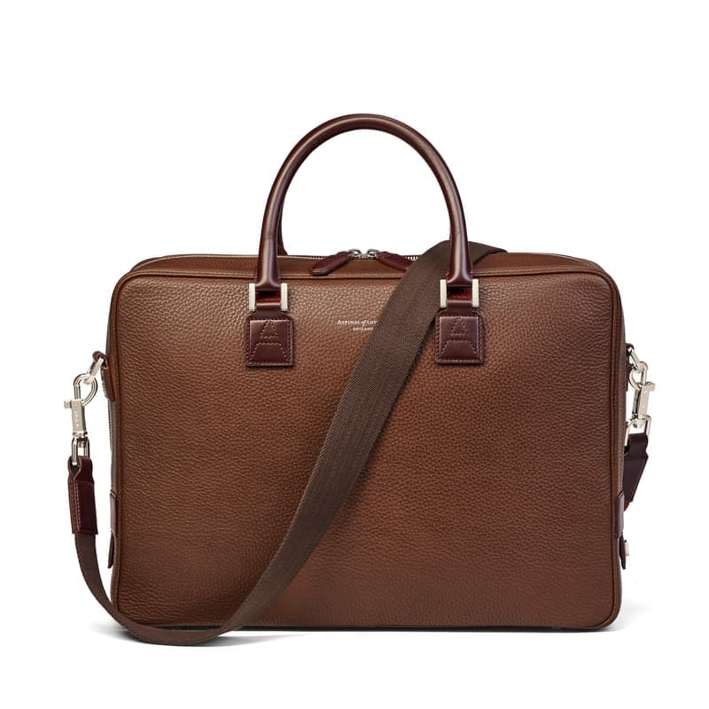 Aspinal of London Mount Street Laptop Briefcase Bag in Tobacco Pebble