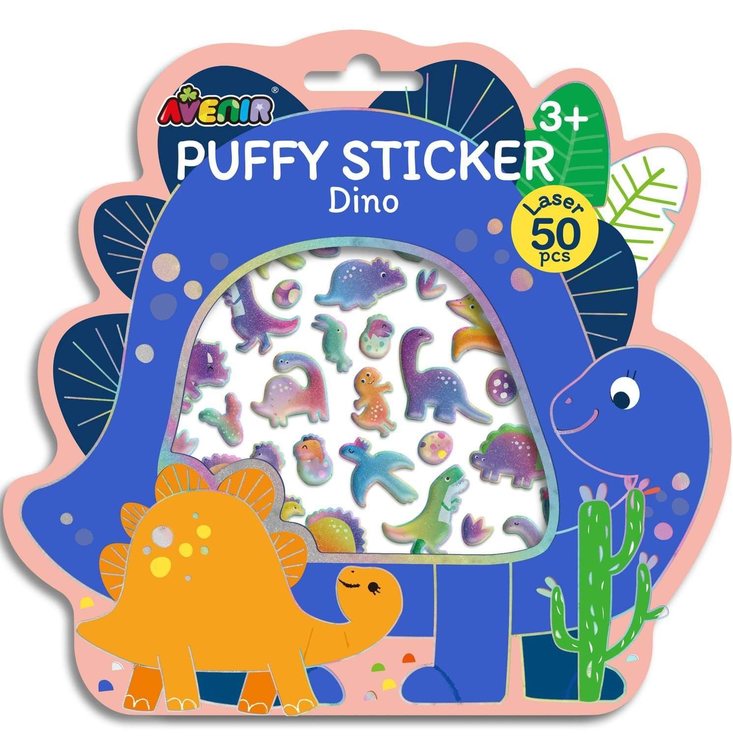 Dino Puffy-klistremerker for barn, morsomme og fargerike design