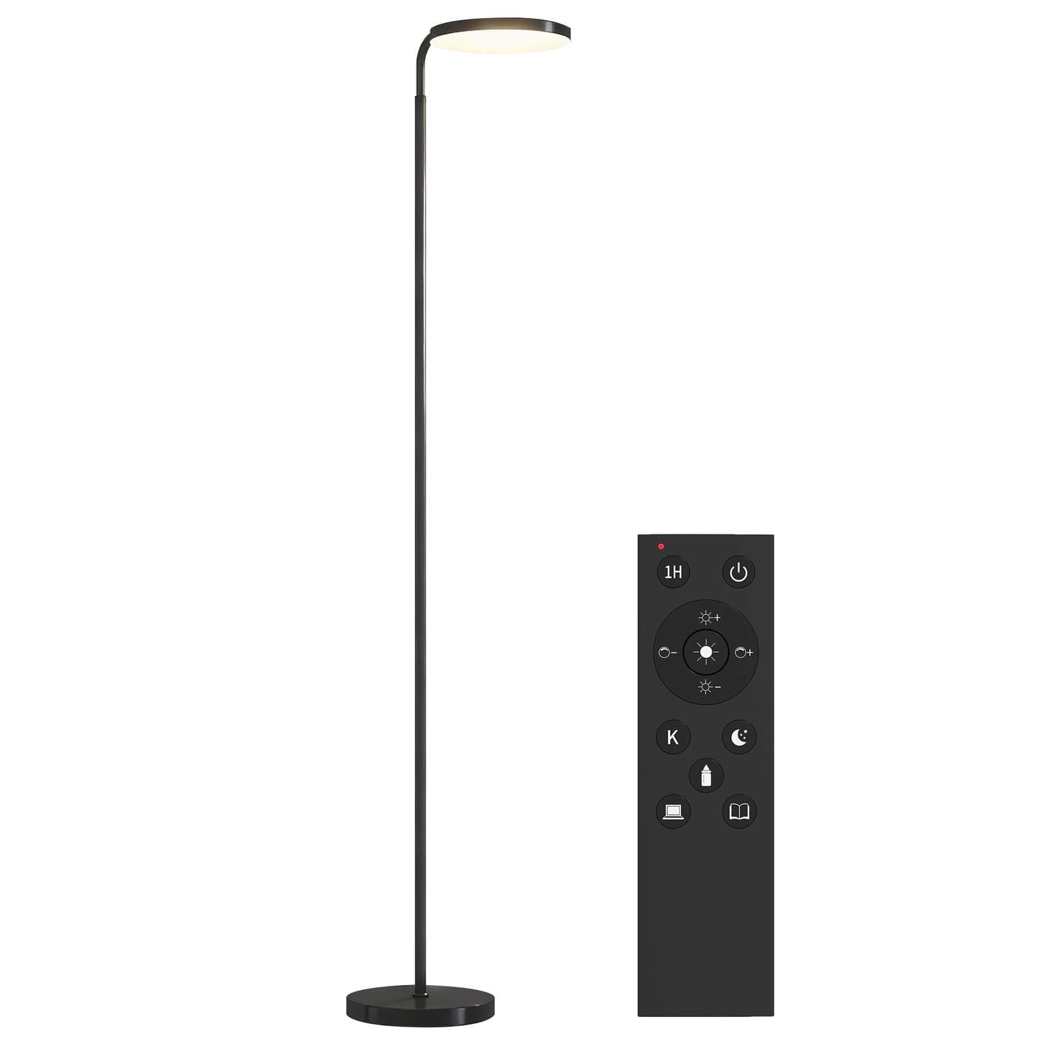 LED-gulvlampe – justerbar, fjernkontroll, svart metall