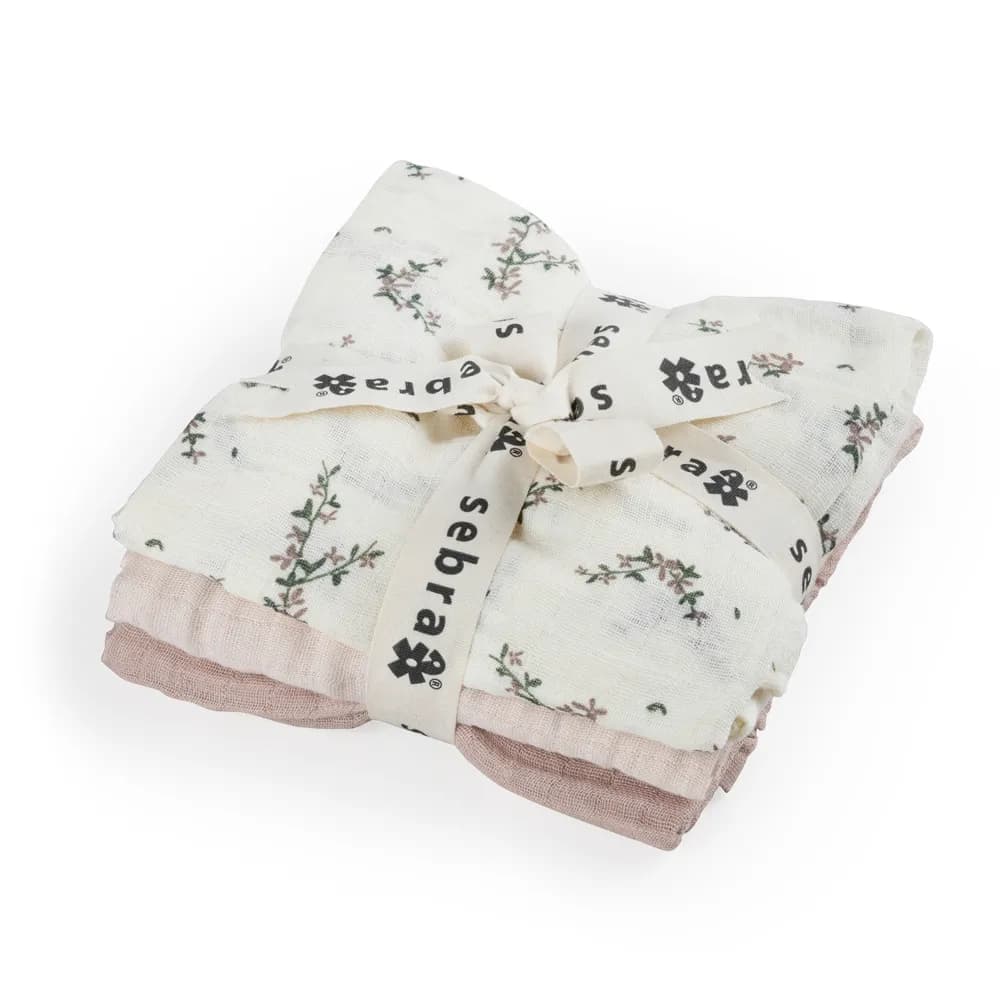 Sebra musselin tepper 3-pakning powder blossom rose